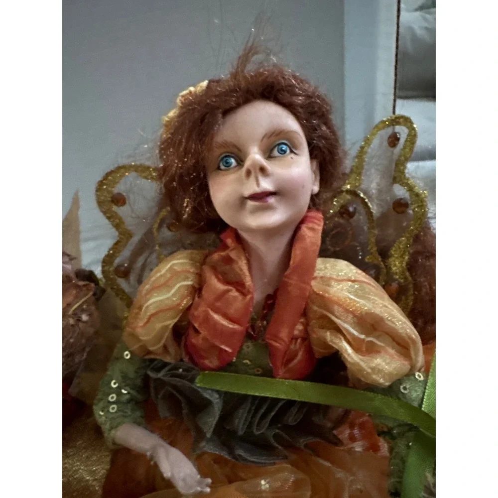 Autumn Harvest Fairy Shelf Sitter Dolls Orange Green Gold 14 Inch Set of 3